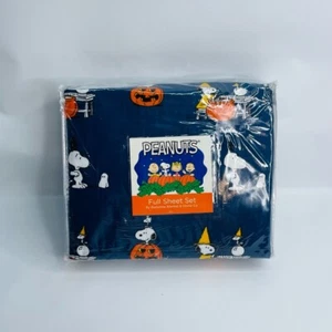 Berkshire Peanuts Halloween Snoopy Woodstock Magic Pumpkin Blue Full Sheet Set - Picture 1 of 4