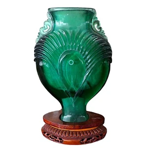 Green Natural Obsidian Vase Home Decor Art Made in Italy H 24cm - Picture 1 of 2