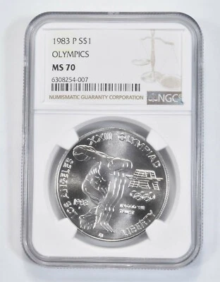 1983 P Olympic LA Commemorative Silver Dollar NGC MS70 - Image 1 of 4