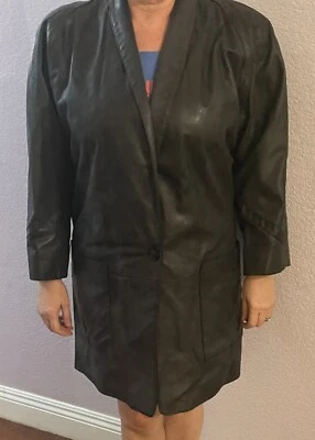 Abrigo de cuero Sterling Stall vintage negro para mujer mediano-grande hecho en Canadá Foto 1 de 4