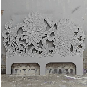 Hand Carved Vintage King Bed Head Decor Leaf Gray Wash Sunflower Bed Headboard - Picture 1 of 10