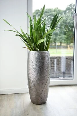 VIVANNO Pflanzkübel Pflanzgefäß exklusiv Fiberglas "Royal" 73x33 cm, Silber Schwarz