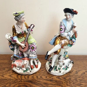 Pair of Porcelain Edme Samson Figures Shepherd Musicians Gold Chelsea Anchor - Picture 1 of 15