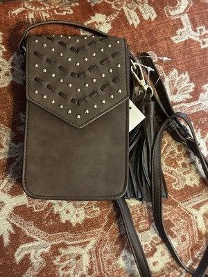 Brown Small Beaded Woven Suede Look Crossbody Bag Tassel Key Ring New With Tag - Image 1 of 4