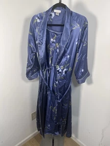 Jones New York Satin Floral 2 Pcs Set Full Length Nightgown Robe M Stunning blue - Picture 1 of 6