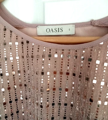Oasis Dusky Pink Pretty Sparkly Party Top Layered SizeS Excellent Condition  - Image 1 of 4