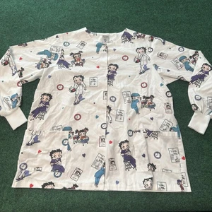 Vintage Betty Boop Scrub Jacket Nurse Print XL 1997 Medical Uniform Top - Picture 1 of 8