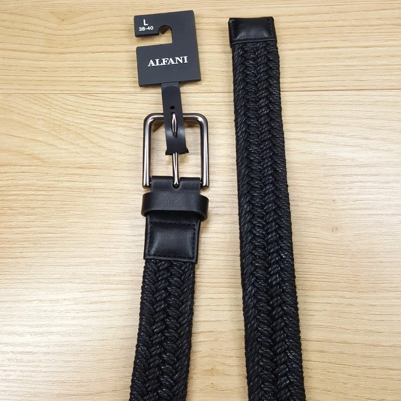 Cinto masculino ALFANI tamanho grande 38 40 preto trançado tecido casual acabamento em couro sintético - Imagem 1 de 4