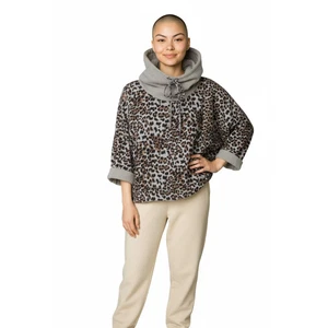 Sudadera Pullover La Miel Mujer Grande Gris Leopardo Capucha Cuello Cordón - Imagen 1 de 7