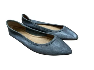 Frye Regina Ballet Flats Pointy Toe Leather Metallic Gray Women Size 9.5 - Picture 1 of 9