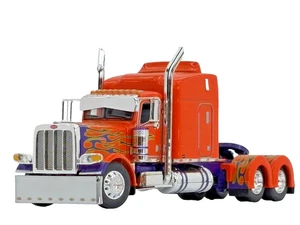 1/64 DCP ORANGE/PURPLE PETERBILT 389 W/ 63" MID ROOF SLEEPER W/ WHALE TAIL - Picture 1 of 5