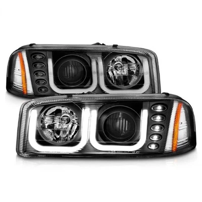 Anzo 111303 Set of 2 Black U-Bar Projector Headlights for 99-06 GMC Sierra 1500 Foto 1 de 4