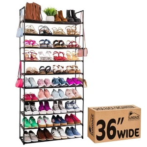 10 Tier Metal Shoe Rack Black Tall Organizer Holds Up to 50 Pairs of Shoes - Picture 1 of 8