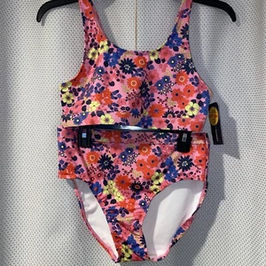 Melrose and Market Girls Pink Crayon Floral Bikini 2 Pc Swim Set Swimsuit Sz 16 - Picture 1 of 7