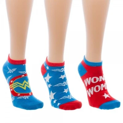 3 Pairs Wonder Woman Ankle Socks DC Comics Bioworld Womens Ladies Size 9-11 Pack - Image 1 of 2