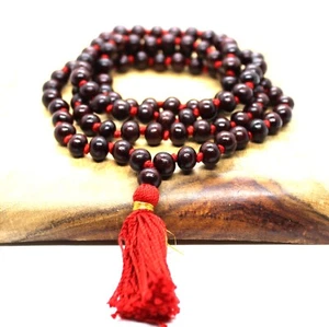 Rare Red Sandalwood 8 mm Mala 108 + 1 Bead Hindu Japa Meditation Necklace Rosary - Picture 1 of 3