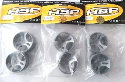 BULK SALE - RC 1/18 EP rims HSP Truggy Buggy RC Cars x 3 pairs 6 RIMS SILVER - Image 1 of 2