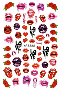 Nail Art 3D Decal Stickers beautiful red lips tongue lollipop rose heart XF3385 - Picture 1 of 2