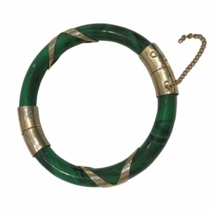 Marble Effect Green & Gold Criss Cross Thin Vintage Clamper Bangle - Picture 1 of 1