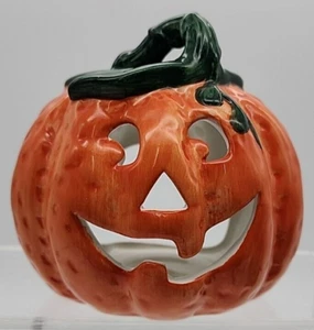 "Halloween Jack O Linterna Té Calabaza Luz Portavelas Vid Hoja Top 4""x5" - Imagen 1 de 6
