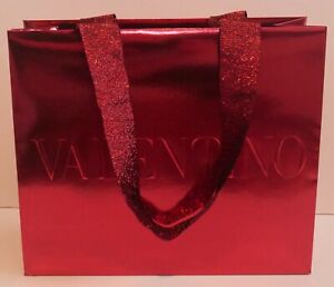 VALENTINO AUTHENTIC SHINNY RED PAPER SHOPPING GIFT BAG SMALL 10 x 9 x 4 NEW