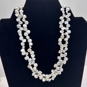 14K White Gold Clasp Freshwater Baroque Pearls Double Strand Necklace 18 Inches - Picture 1 of 8