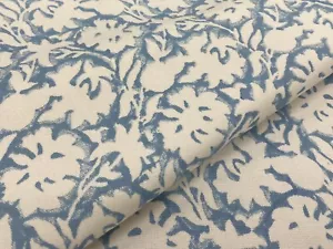 Baker Lifestyle Block Print Fabric- Flower Press / Soft Blue 1.40 yds PP50480.4 - Picture 1 of 4