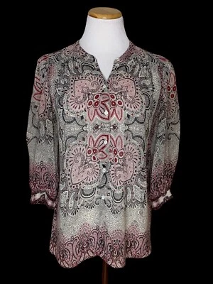 Joie Sz S Women's Sheer Floral Paisley Silk Button Front 3/4 Sleeve Blouse Top - Image 1 of 4