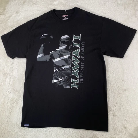 UNIVERSITY OF HAWAII UH Warriors T-shirt Size L Football Black Green NWOT Cotton Cover