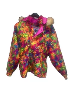 SKIWEAR Retro Ski Suit Vintage 80's 90's - Neon Apres Ski JACKET MEDIUM - Picture 1 of 11