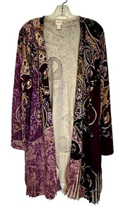 Chicos Cardigan Sweater Womens Purple Paisley Open Long Sleeve Boho Hippie Med 2 - Picture 1 of 12