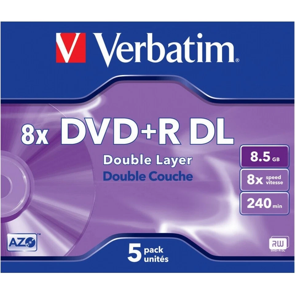 Verbatim 43541 Double Layer Silber Surface DVD R 8x Rohling 5 Stk.