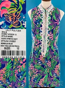 Lilly Pulitzer Alexa Shift Borealis Blue How You Like Me Prowl Tiger Print Sz 12 - Picture 1 of 12