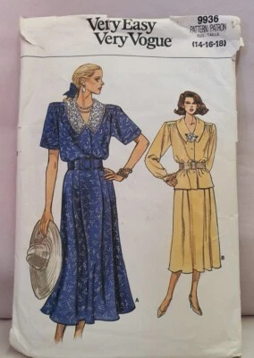 Vintage Sewing Very Easy Very Vogue 9936 c1987 Cut to Sz 18 Misses' Top & Skirt - Image 1 of 3