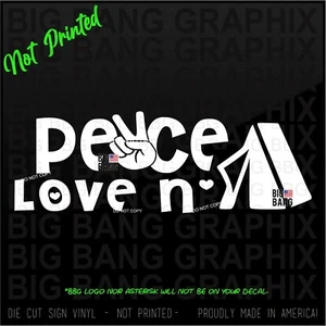PEACE LOVE & CAMPING Decal Sticker SUV RV Rver Car BUS Truck Window Outdoors - Picture 1 of 3