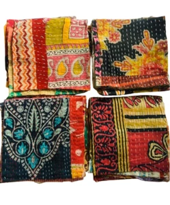 Vintage Kantha quilt scraps, Pre Cut Kantha Square Fabric Bohemian Charm Pack 50 - Picture 1 of 12