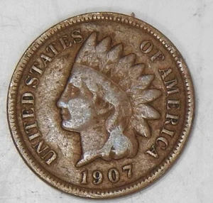 1907 P Philadelphia Indian Head Penny ONE SMALL Cent COIN VF - Picture 1 of 2
