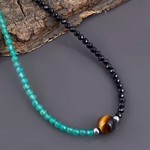Negra Natural Spinel & Verde Onix Cuentas Redondas 18" Hilos Mano Collar Regalo - Imagen 1 de 3