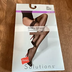 Hanes Solutions Silky Sheer Buff Beige Lace Top Thigh Highs Size Large NIP - Picture 1 of 5