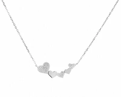 Collana Donna Argento 925 Girocollo Cristallo Collier Love Cuori Punto Luce - Immagine 1 di 4