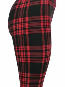 Free Ship Women Chic Classic PLAID Red & Black Leggings OS Buttery-Soft One Size - Bild 1 von 3
