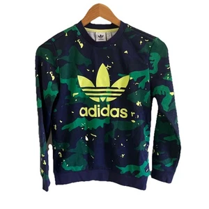 Adidas Boys Sweatshirt Blue Colorful Sz M(11/12 Y Old) Crew Neck Long Sleeve - Picture 1 of 8