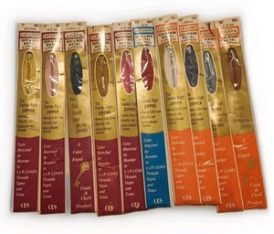 Lot 10 Vintage J & P Coats Sewing Zippers Assorted Colors Sizes 7" - 22" NOS - Picture 1 of 11