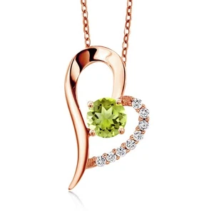 18K Rose Gold Plated Silver Peridot Heart Shape Pendant Necklace For Women - Picture 1 of 6