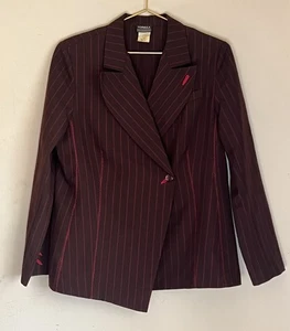 Chaqueta Blazer Vintage Marrón Chocolate Borgoña Rayas Asimétrica Para Mujer’s 12 - Imagen 1 de 7