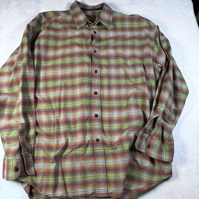 Horny Toad Shirt Mens Large Green Burgundy Plaid Button Down Long Sleeve Cotton - Image 1 of 4