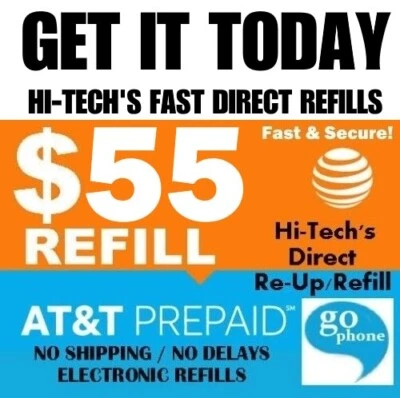 $55 AT&T FASTEST PREPAID REFILL DIRECT to PHONE 🔥GET IT TODAY!🔥 TRUSTED SELLER - Image 1 of 3