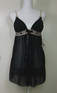 Women's NWT Linea Donatella Black & Beige Sheer Babydoll Dress Sz. M A18-98 - Picture 1 of 4