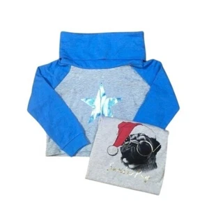 Crazy8 Girls Santa Pug Shirt & Metallic Star Sweatshirt Size 4 - Adorable Set! - Picture 1 of 6