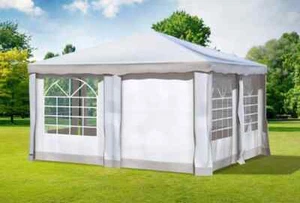 Gartenpavillon 4x4m PVC Polyester BRAUN Partyzelt Wasserdicht Fenster Festzelt - Bild 1 von 12